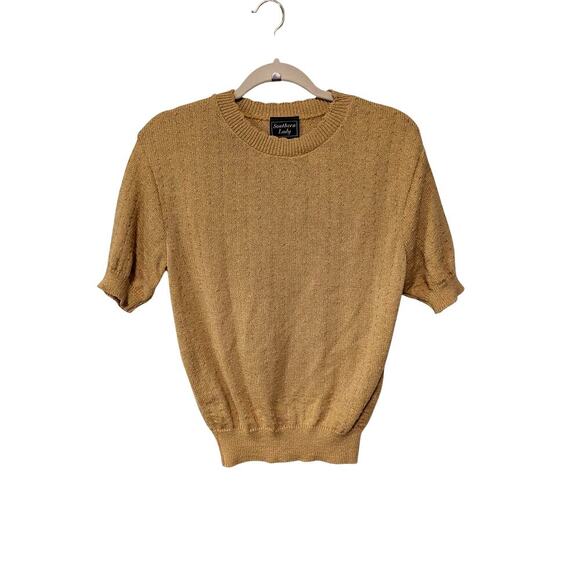 Vintage Southern Lady Women's Size Medium Gold Short Sleeve Knit Sweater - Picture 1 of 7